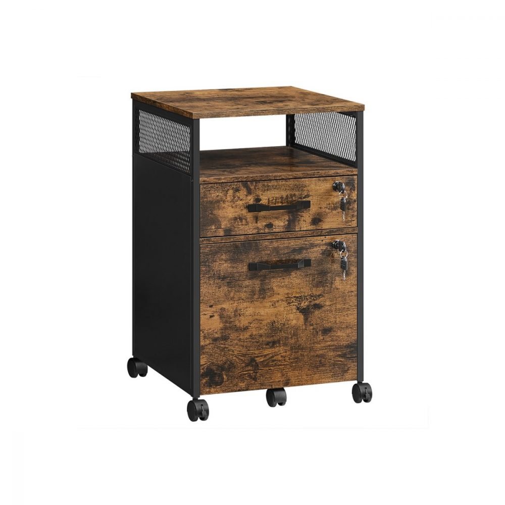 Archivador de oficina con 2 cajones marrón rústico y negro