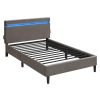 Estructura de cama doble con led y usb gris oscuro
