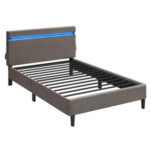 Estructura de cama doble con led y usb gris oscuro