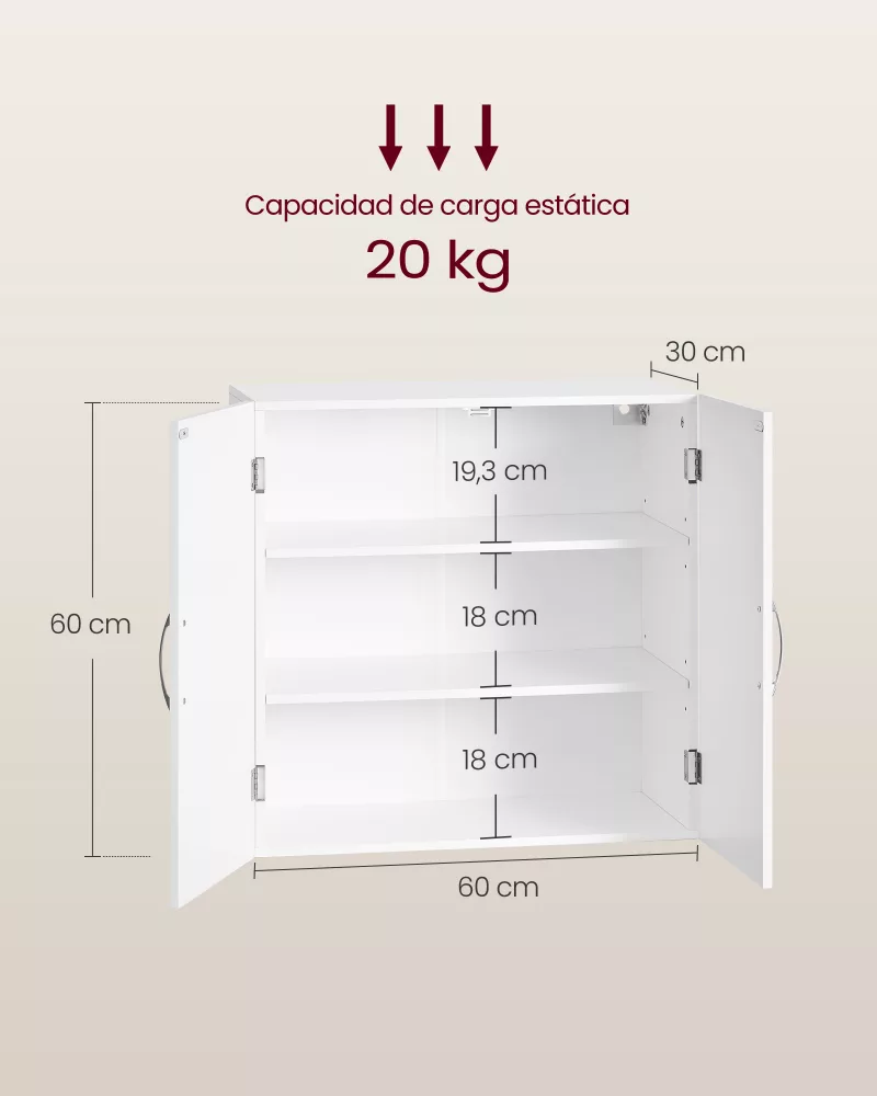 Mueble de Pared para Baño 30 x 60 x 60 cm Blanco Nube - Imagen 6