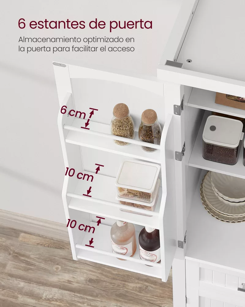 Armario Alto de Cocina 182,1 cm Armario Independiente 4 Estantes Ajustables - Imagen 4