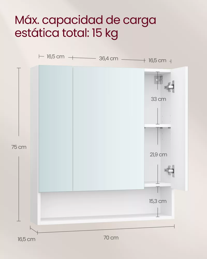 Armario de Baño con Puertas de Espejo Blanco Nube - Imagen 6