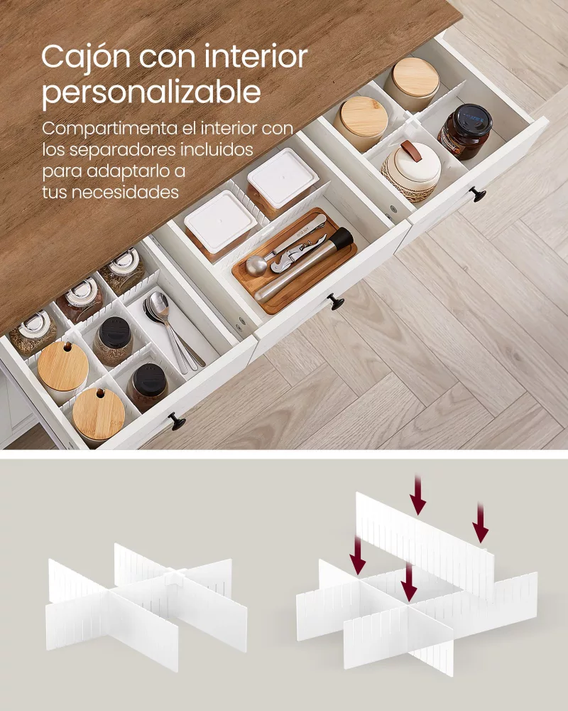 Aparador con cajón regulable en altura blanco rústico y marrón miel - Imagen 5