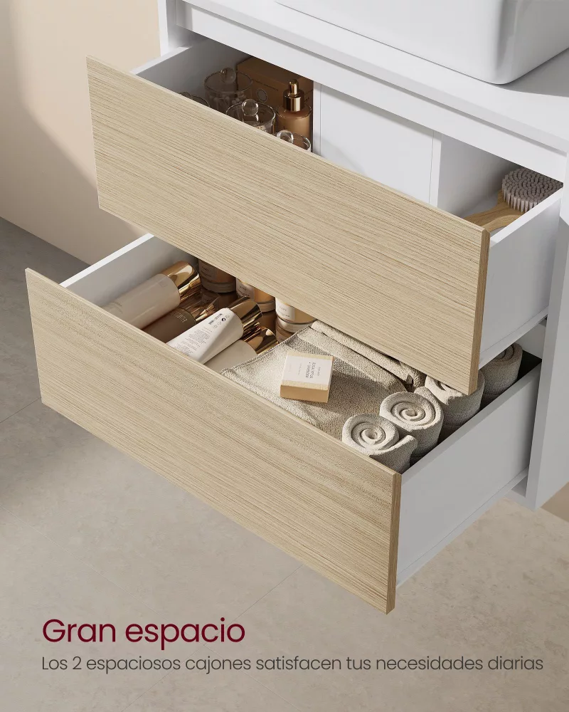 Mueble Bajo Lavabo 40 x 60 x 50 cm Blanco Nube y Beige Natural - Imagen 3