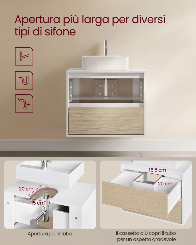 Mueble Bajo Lavabo 40 x 60 x 50 cm Blanco Nube y Beige Natural - Imagen 2