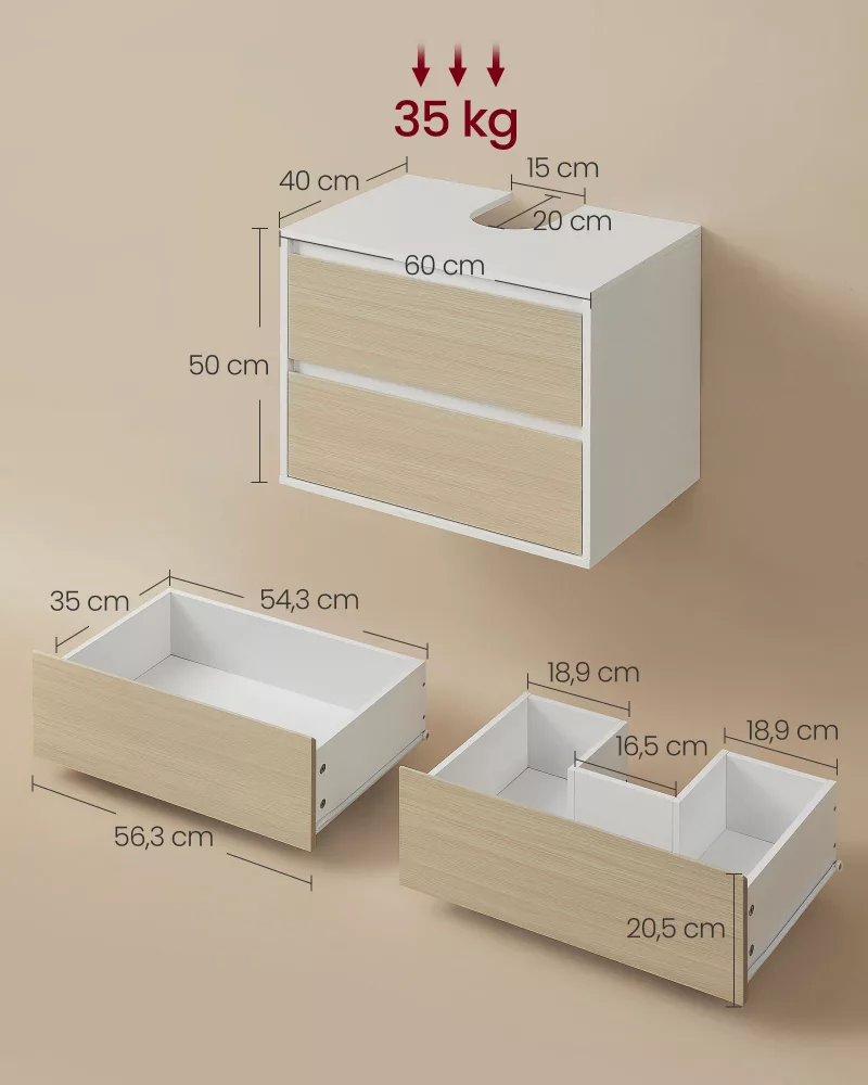 Mueble Bajo Lavabo 40 x 60 x 50 cm Blanco Nube y Beige Natural - Imagen 4