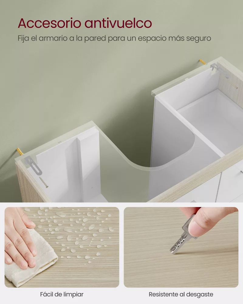 Mueble bajo lavabo 30 x 70 x 64 cm blanco nube y beige natural - Imagen 5