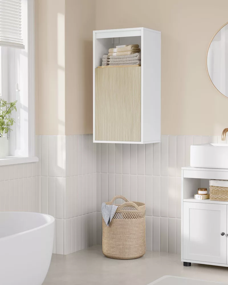 Armario de Baño 30 x 40 x 80 cm Blanco Nube y Beige Natural - Imagen 2