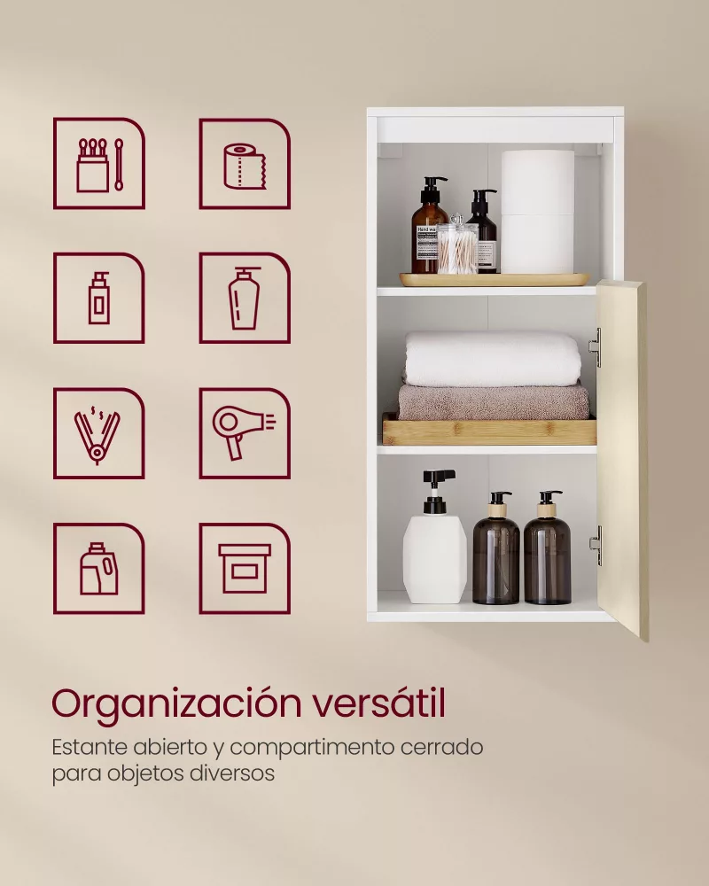 Armario de Baño 30 x 40 x 80 cm Blanco Nube y Beige Natural - Imagen 3