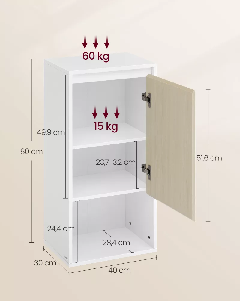 Armario de Baño 30 x 40 x 80 cm Blanco Nube y Beige Natural - Imagen 5