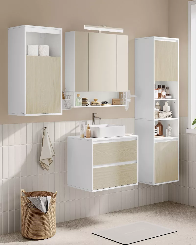 Armario de Baño 30 x 40 x 80 cm Blanco Nube y Beige Natural - Imagen 6