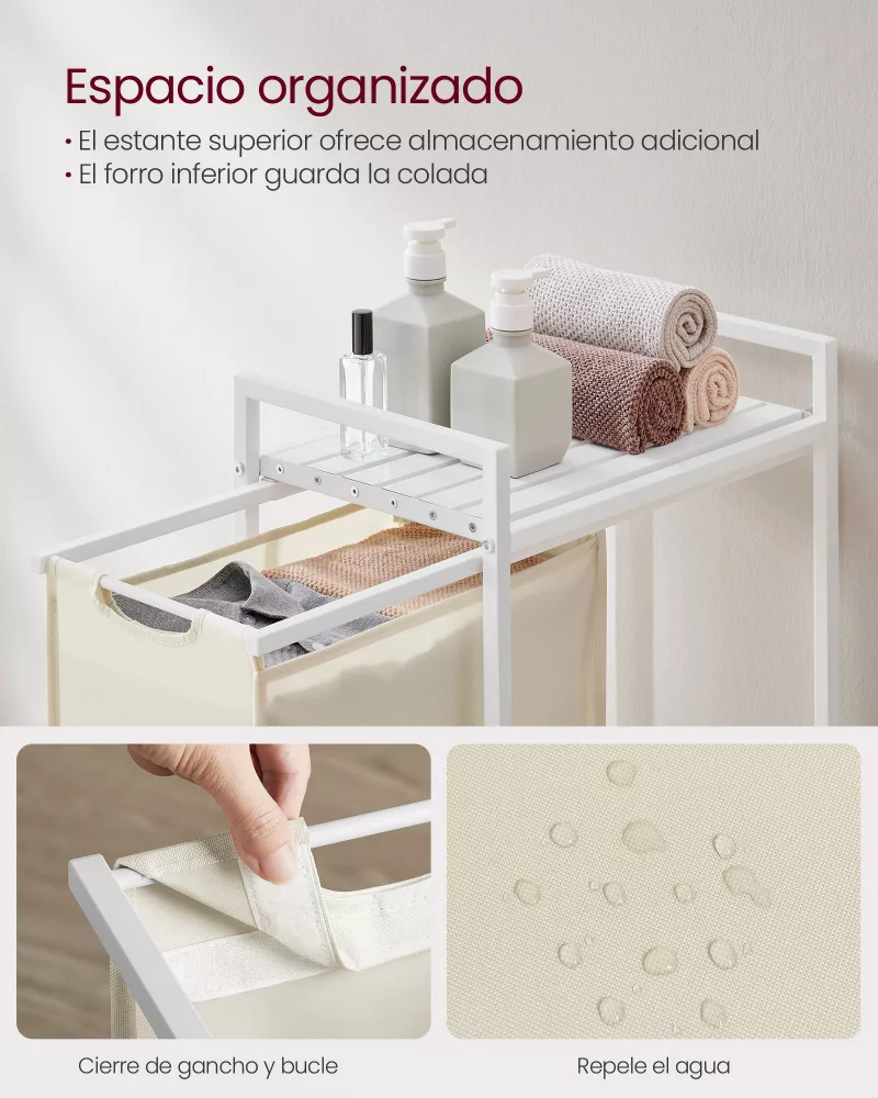 Cesto para Ropa Sucia 47 L 42 x 28 x 75 cm Blanco Crema y Blanco Nube - Imagen 3