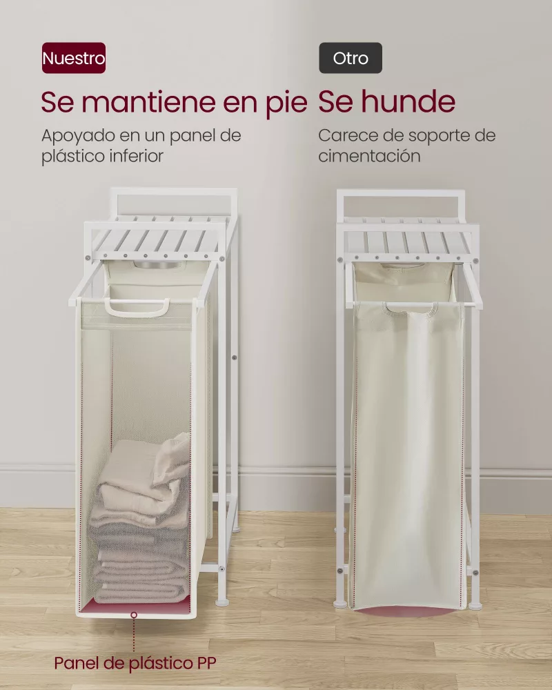 Cesto para Ropa Sucia 47 L 42 x 28 x 75 cm Blanco Crema y Blanco Nube - Imagen 2