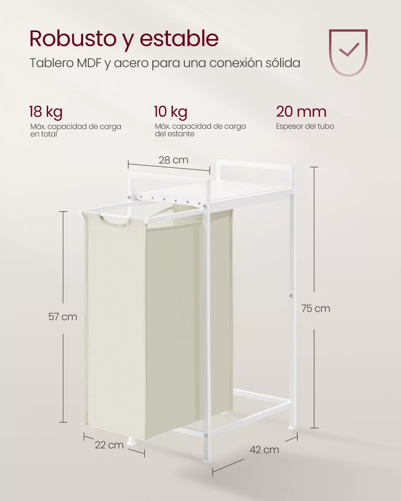 Cesto para Ropa Sucia 47 L 42 x 28 x 75 cm Blanco Crema y Blanco Nube - Imagen 5