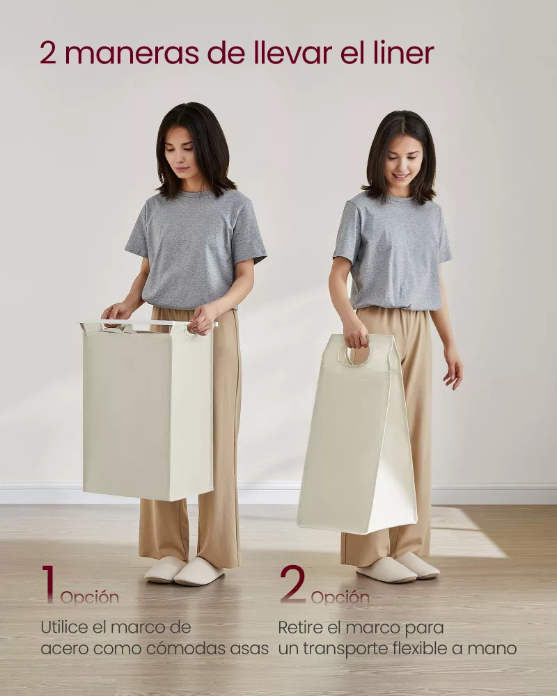 Cesto para Ropa Sucia 47 L 42 x 28 x 75 cm Blanco Crema y Blanco Nube - Imagen 4