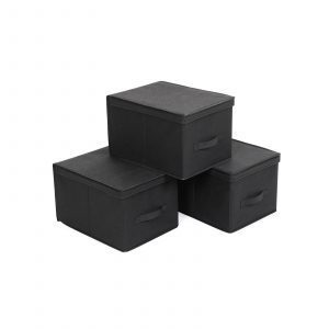 Set de 3 cajas de almacenaje de tela, 40x30x25 cm, negro