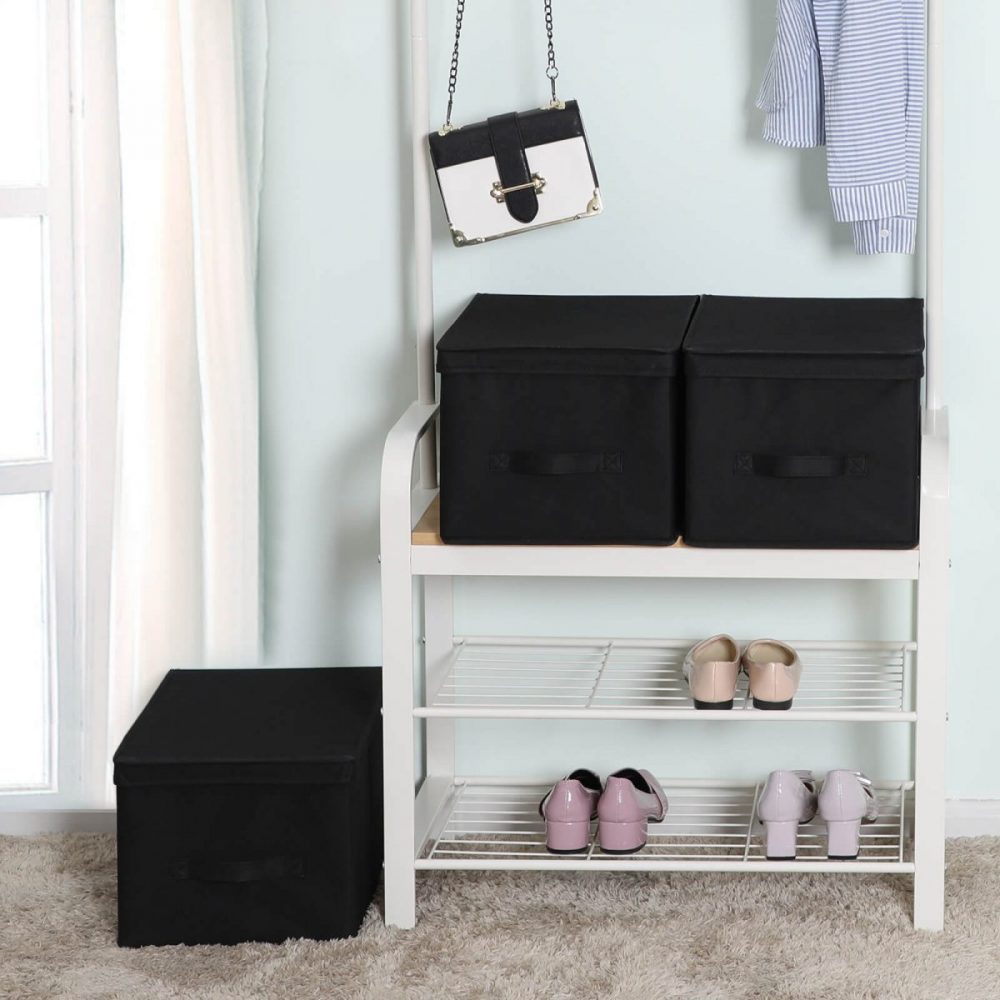 Set de 3 cajas de almacenaje de tela, 40x30x25 cm, negro - Imagen 2