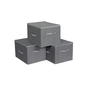 Cajas de almacenamiento plegables con tapas y asas, gris