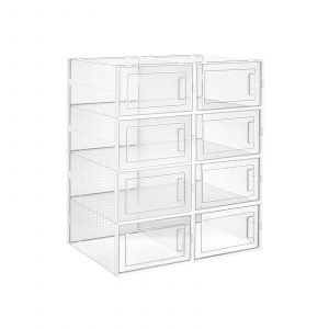 Juego de 8 cajas de zapatos plástico transparente y blanco