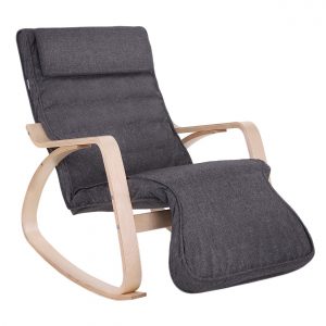 Mecedora de abedul con reposapiés, gris oscuro