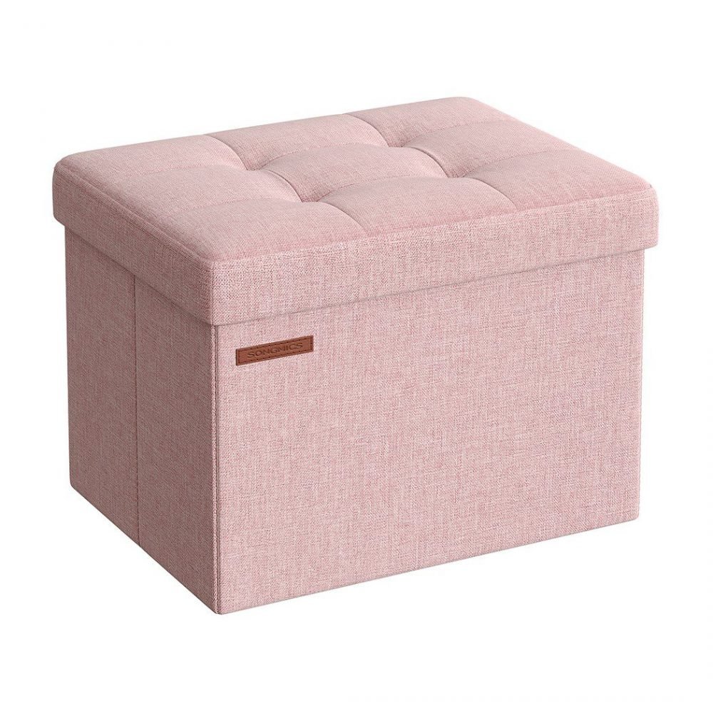 Taburete almacenaje con tapa, lino, rosa