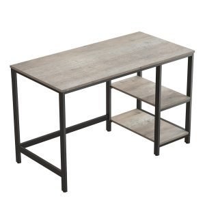 Mesa de ordenador clásica, 2 estantes inferiores, estructura metálica, greige