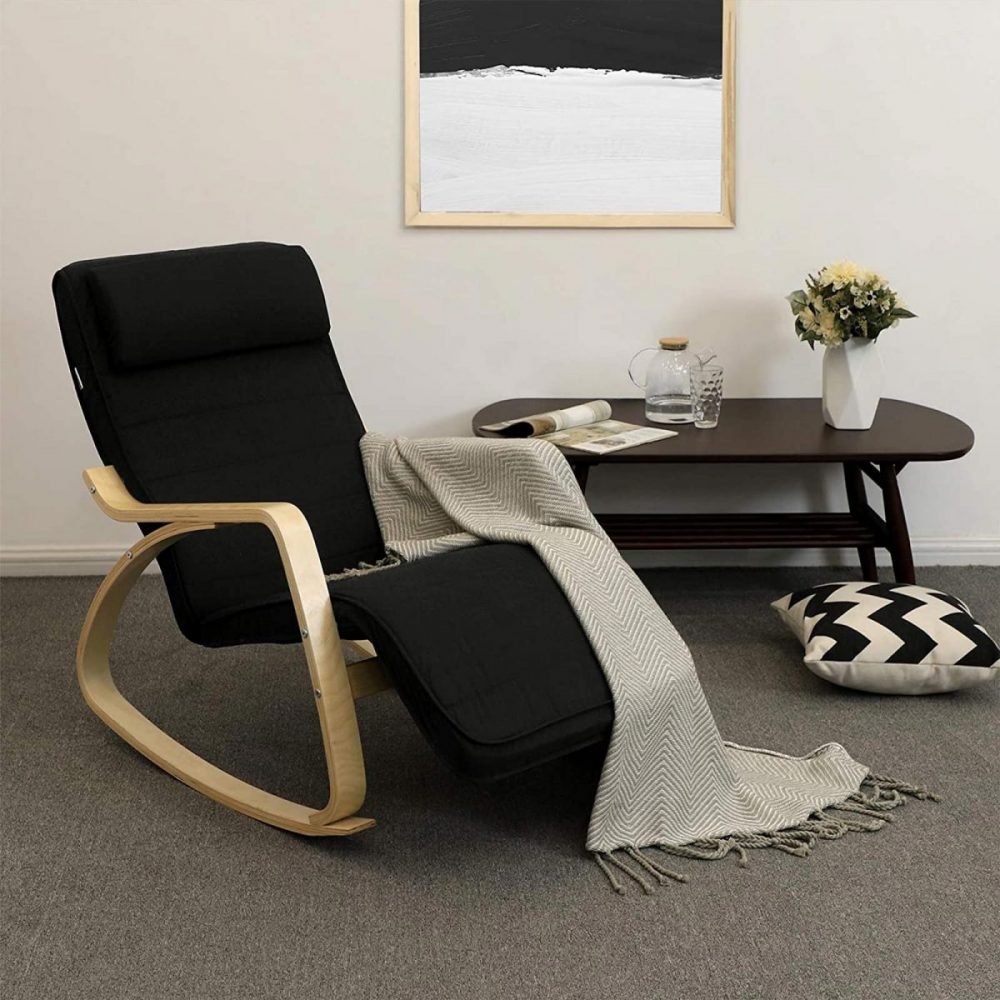 Mecedora acolchada ajustable con reposapiés, negro - Imagen 4