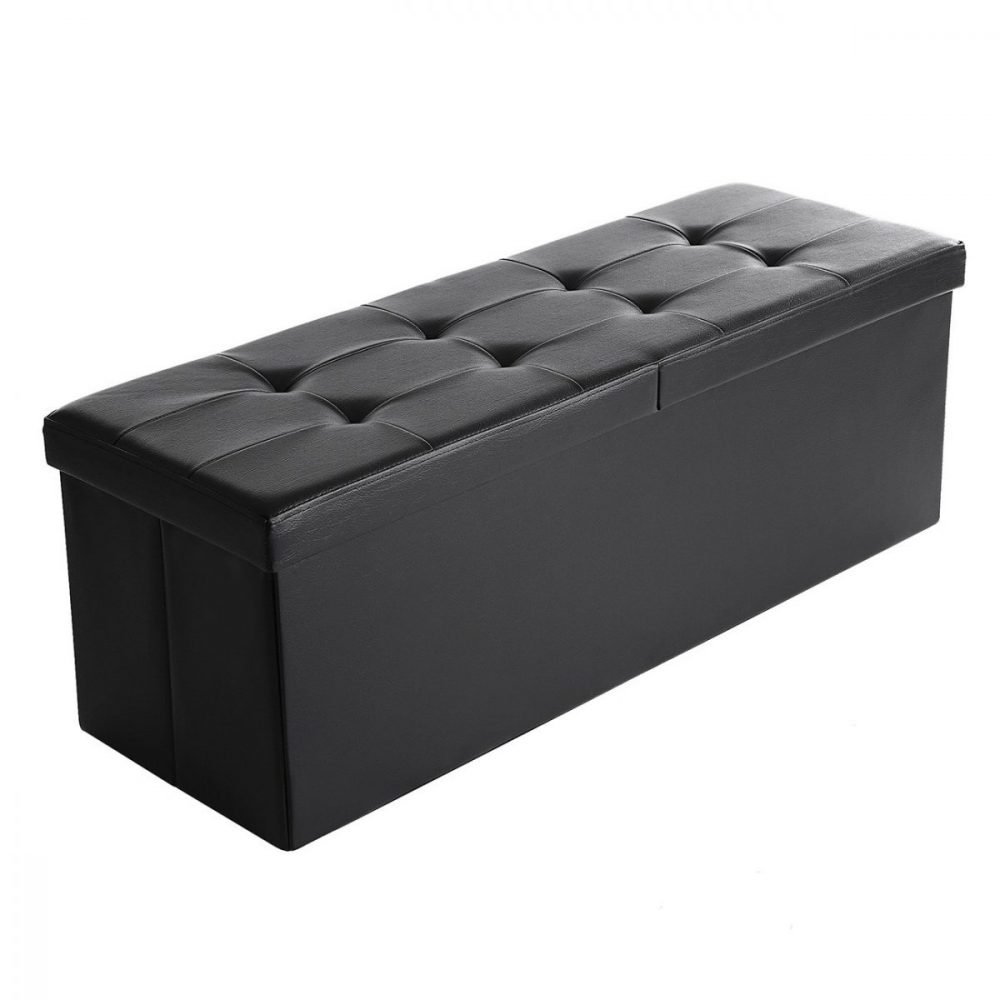 Baúl taburete plegable, almacenaje, carga 300 kg, negro