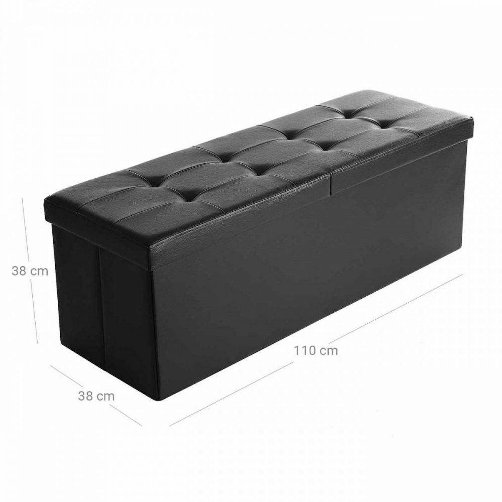 Baúl taburete plegable, almacenaje, carga 300 kg, negro - Imagen 7