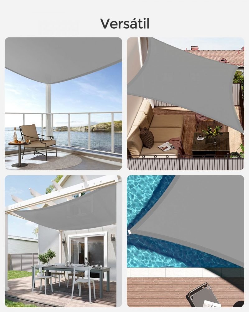Vela sombra cuadrada 3x3m impermeable, terraza, jardín, gris claro - Imagen 3