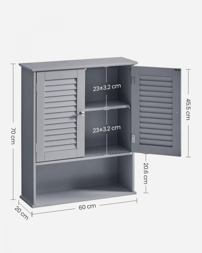 Armario colgante baño, puertas persiana, estante ajustable, gris ahumado - Imagen 7