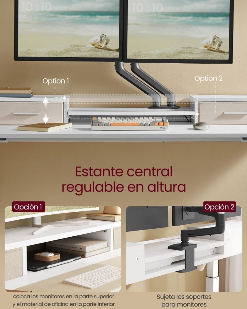 Escritorio eléctrico regulable 60x140 cm, memoria, blanco nube - Imagen 7