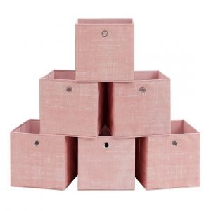 Set de 6 cajas de almacenaje plegables de tela, cubos 30x30x30 cm, rosa caramelo