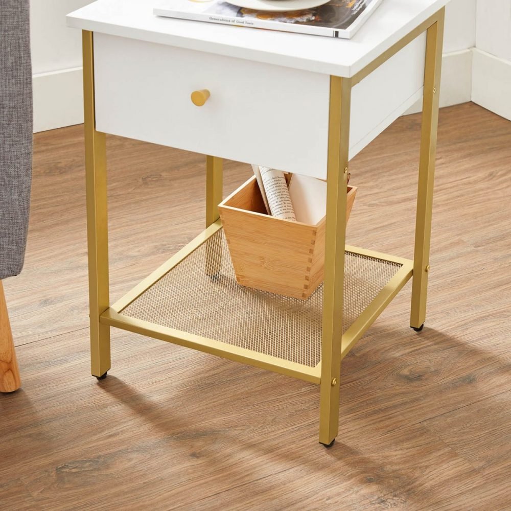 Mesita de noche moderna con cajón y estante de alambre - Imagen 6