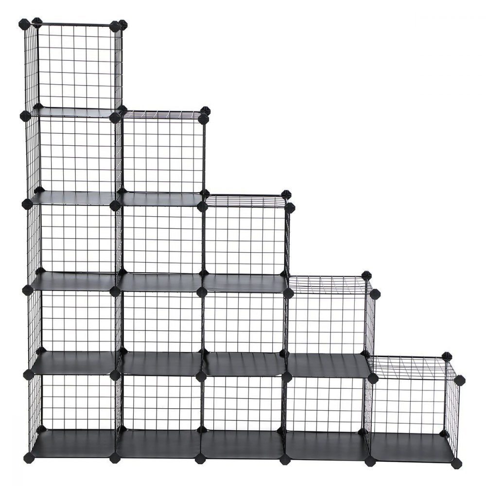 Zapatero modular alambre metálico, 16 cubos, negro - Imagen 2