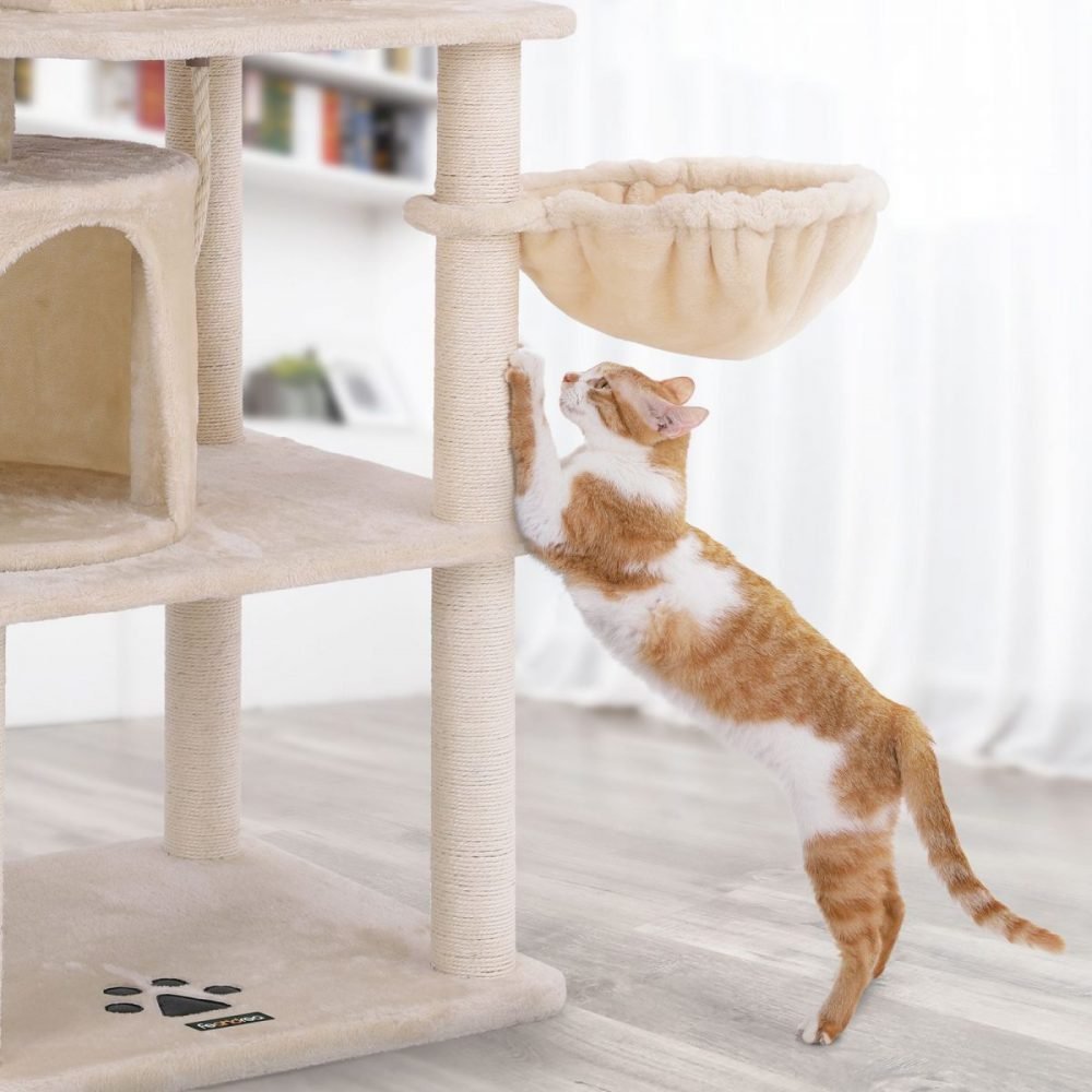 Árbol gatos postes sisal, rascador, varias plataformas, beige - Imagen 8