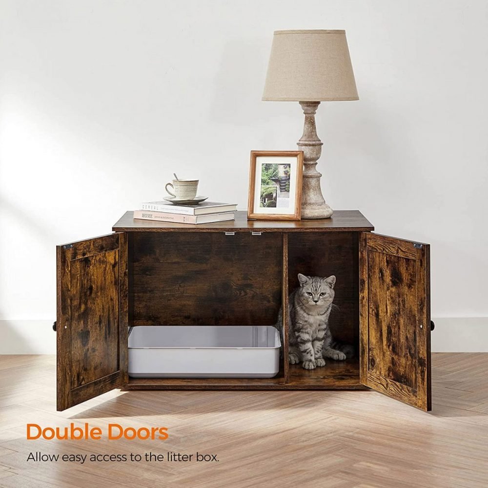 Mueble arenero para gatos con 2 puertas, marrón y negro - Imagen 6