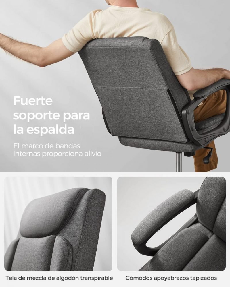 Silla de escritorio ergonómica y giratoria, tapizado gris - Imagen 8