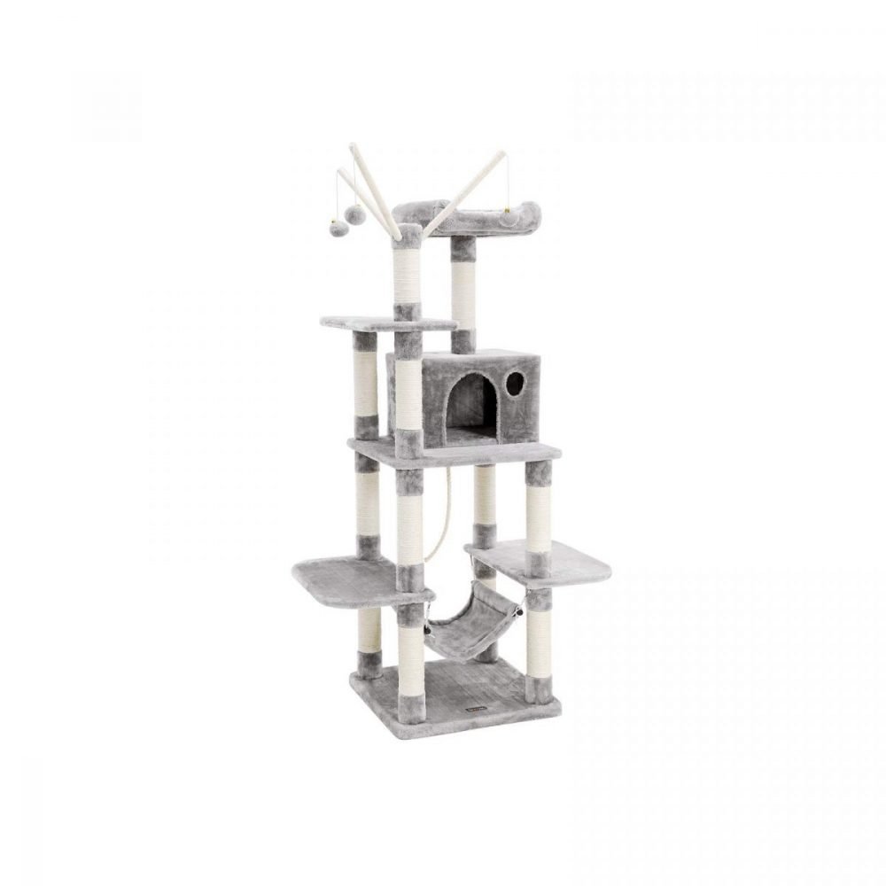 Árbol para gatos rascador, nidos, hamaca, plataformas, 154 cm, gris claro - Imagen 2