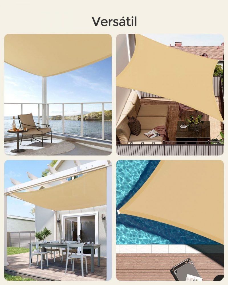 Vela sombra cuadrada 3x3m impermeable, terraza, jardín, amarillo arena - Imagen 3