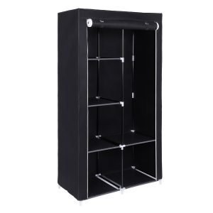 Armario ropero plegable metal y tela, resistente al polvo, negro