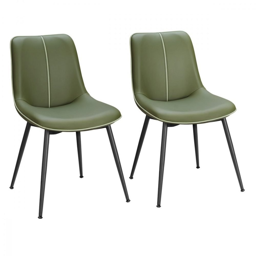 Juego 2 sillas comedor tapizado, respaldo curvo, patas acero, verde bosque