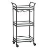 Carrito de 3 niveles para cocina, estantes de vidrio espejo, negro