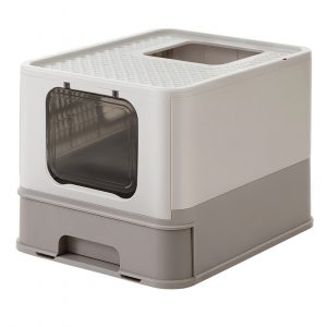 Arenero para gatos grandes con bandeja extraíble, avena y gris cálido