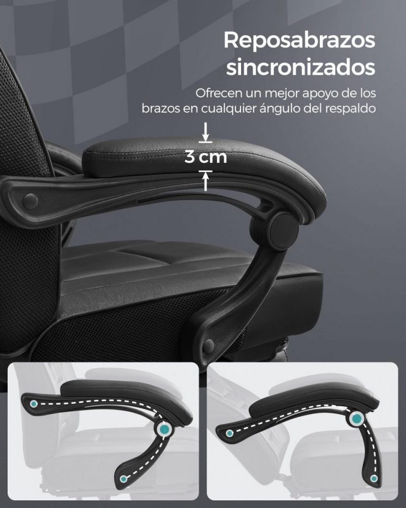 Silla oficina ergonómica, reposapiés extensible, negro tinta - Imagen 7