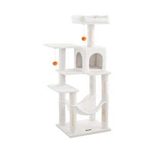 Árbol para gatos de 143 cm, rascadores, plataformas, hamaca, blanco crema