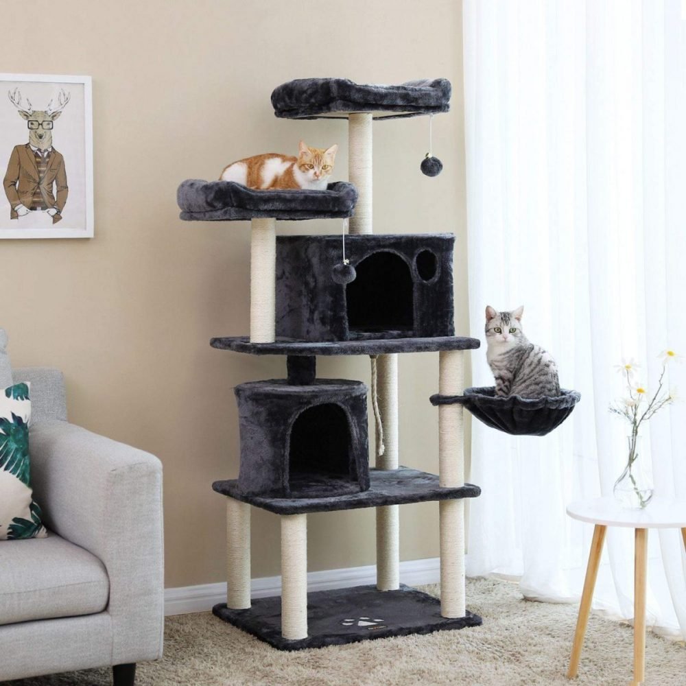 Árbol gatos postes sisal, rascador, varias plataformas, gris antracita - Imagen 6