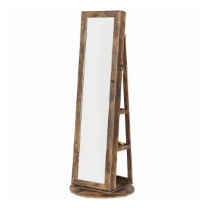 Espejo joyero giratorio 360°, marrón rústico, forro interior