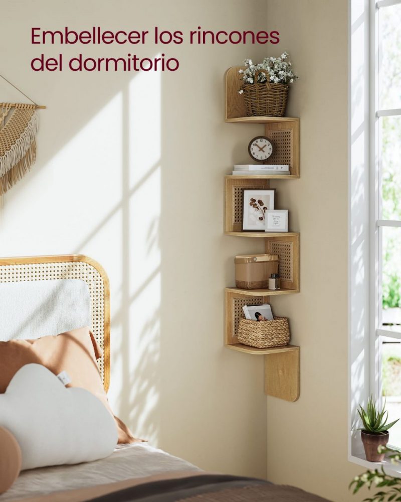 Estantería de esquina boho con 5 niveles, ratán sintético - Imagen 5