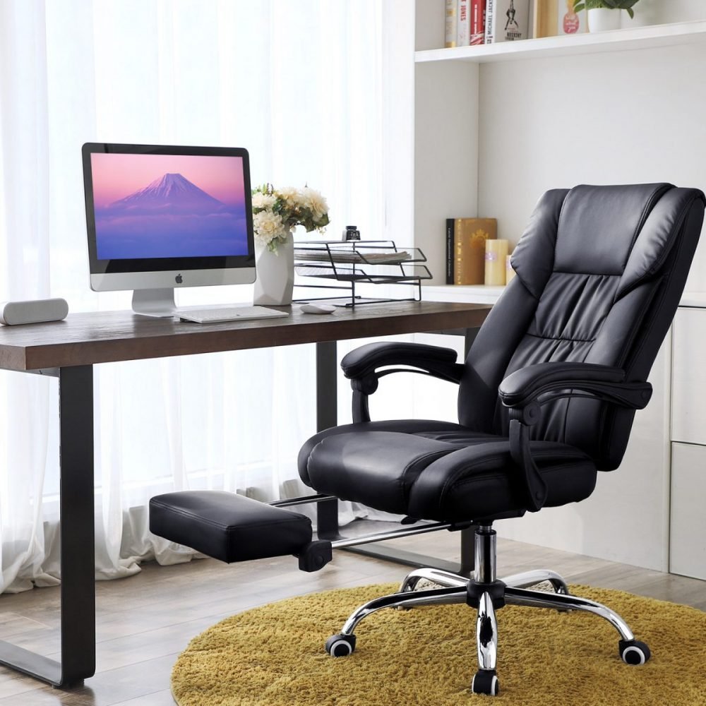 Silla de oficina ergonómica para escritorio, reposapiés plegable - Imagen 4